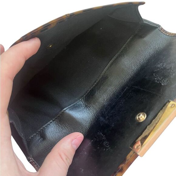 Jimmy Choo Brown Black Leopard Print Patent Leather Bifold Continental Wallet - Picture 8 of 9